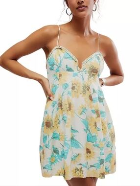 Free People Sunflower Floral Sunflower Babydoll Dress Size Large